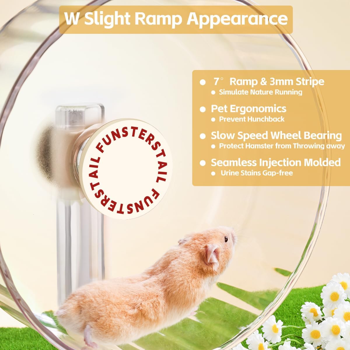 Super Silent Hamster Wheel 8.7 Inch, Magnetic Rat Wheel for Chinchilla, Gerbil, Guinea Pig, Cat, Mouse, Sugar Glider and Dwarf, Syrian Hamster Accessories (Cream White)