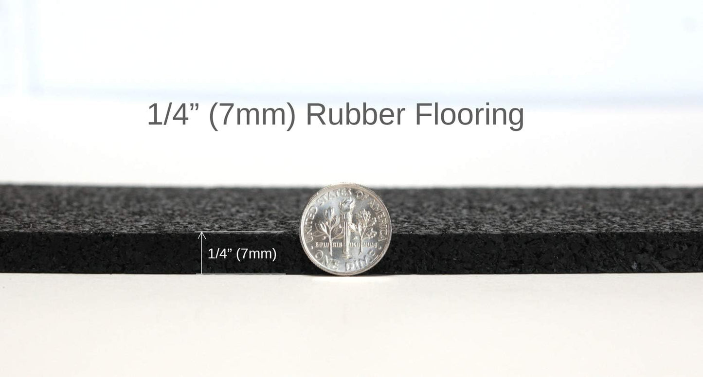 American Floor Mats 1/4in (7mm) Thick Solid Black 4' x 3' Heavy Duty Rubber Rolls, Protective Exercise Mats, Home Gym Rubber Flooring