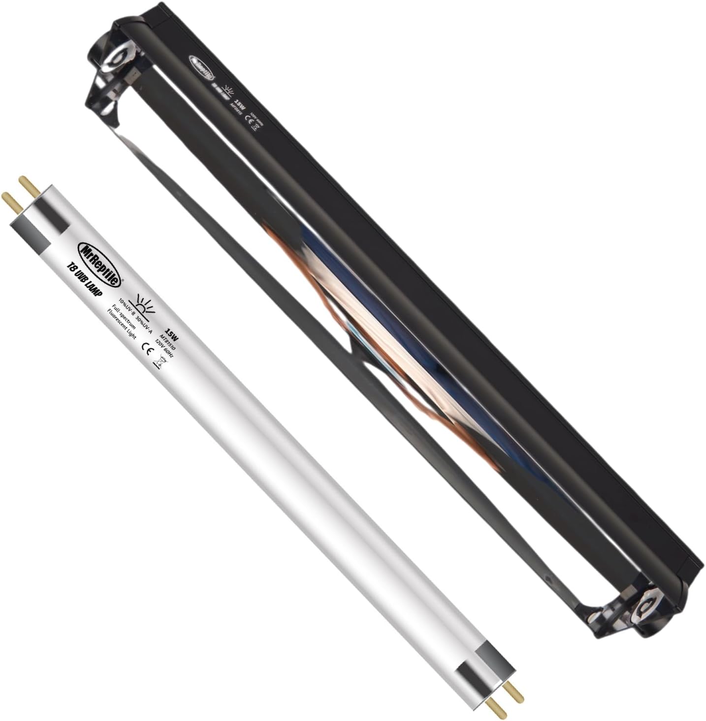 MRREPTILE T8 UVB Reptile Light, 15W 10.0 UVB Lamp for Desert Reptiles, Bearded Dragon UVB Light Bar, UVB Reptile Liner Light Fixture and Tube Bulb