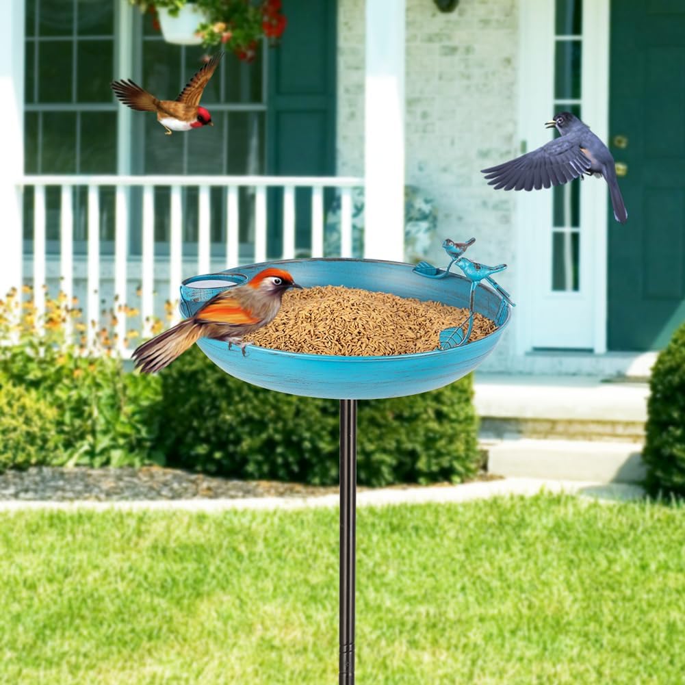 Metal Bird Bath for Outdoor, 37 Inch Tall Birdbath with Stake, Standing Bird Baths with 13" Bowl & Decorative Small Bird Feeder & Cast Iron Bird for Outside Garden Patio Yard Decor