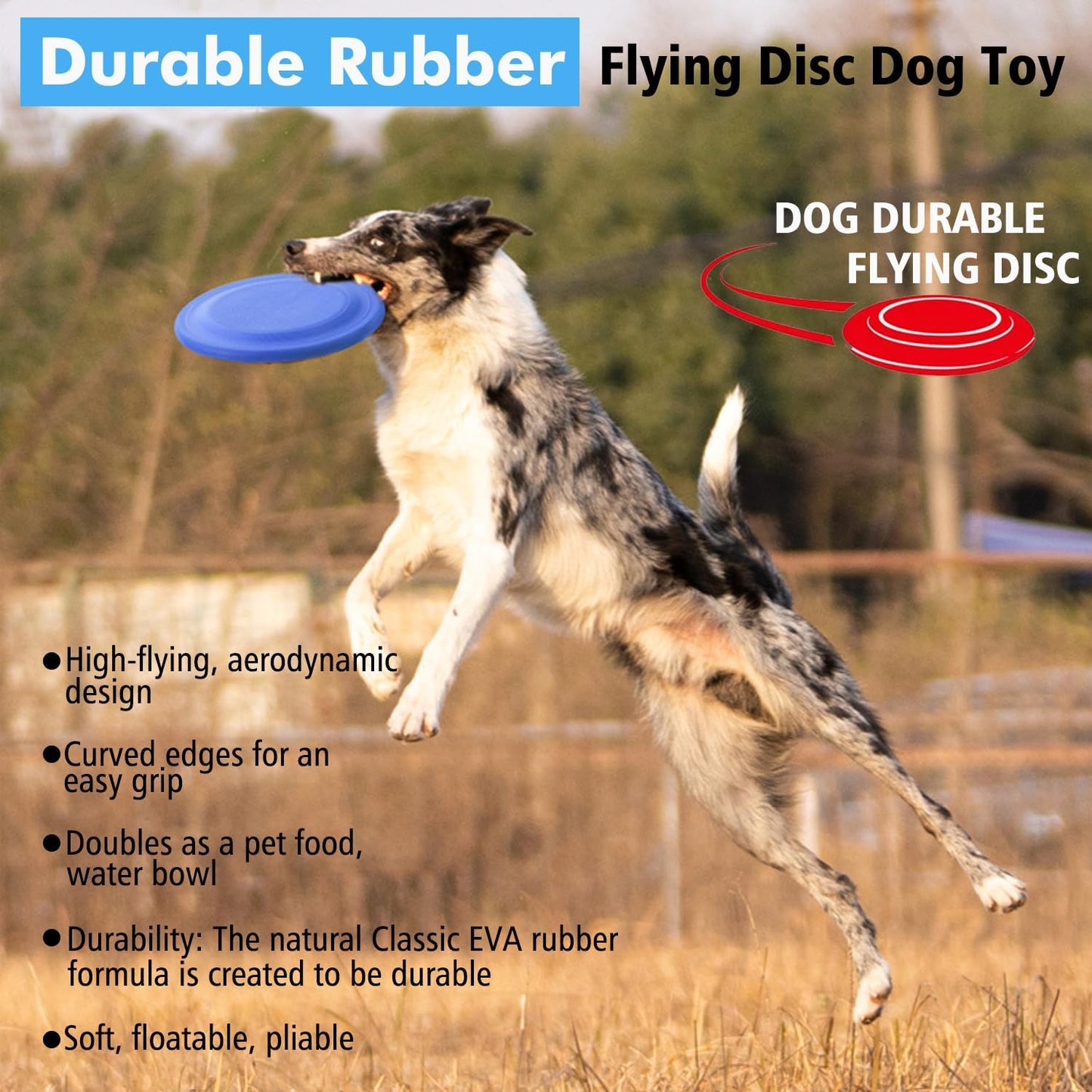 Dog Flying Disc - Durable Rubber Flying Disc Dog Toy - 9.25" Indestructible Rubber Dog Flying Discs Flyer Dog Toys - Puncture Resistant & Bite Resistant Extremely - for Medium Large Dogs