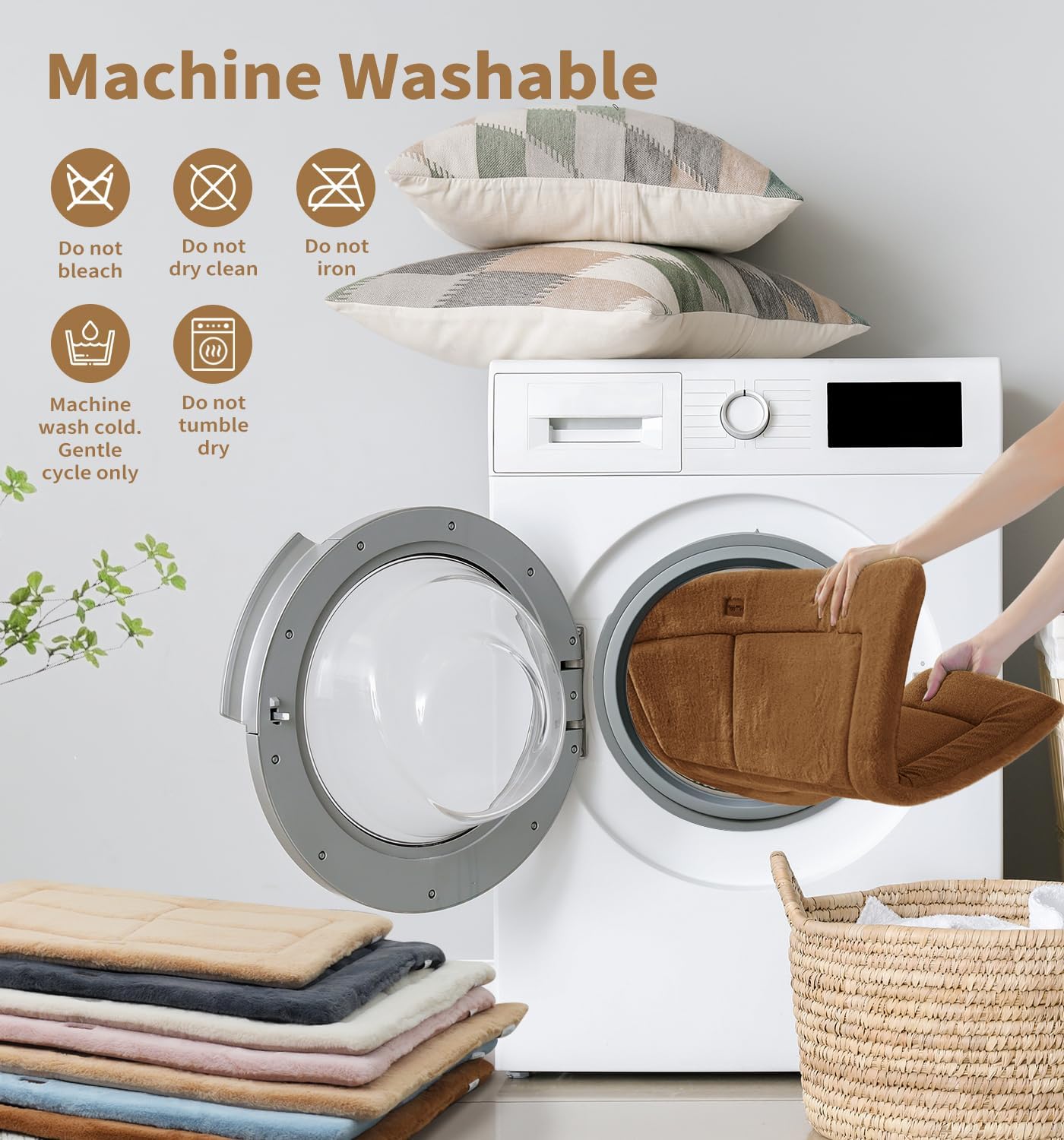 Made4Pets Dog Crate Pad Bed for Large Dogs, Washable & Reversible, Anti-Slip Kennel Mat for Cozy Sleeping, Soft Fluffy Dog Bed for Indoor & Outdoor Use, 36"x27", Brown