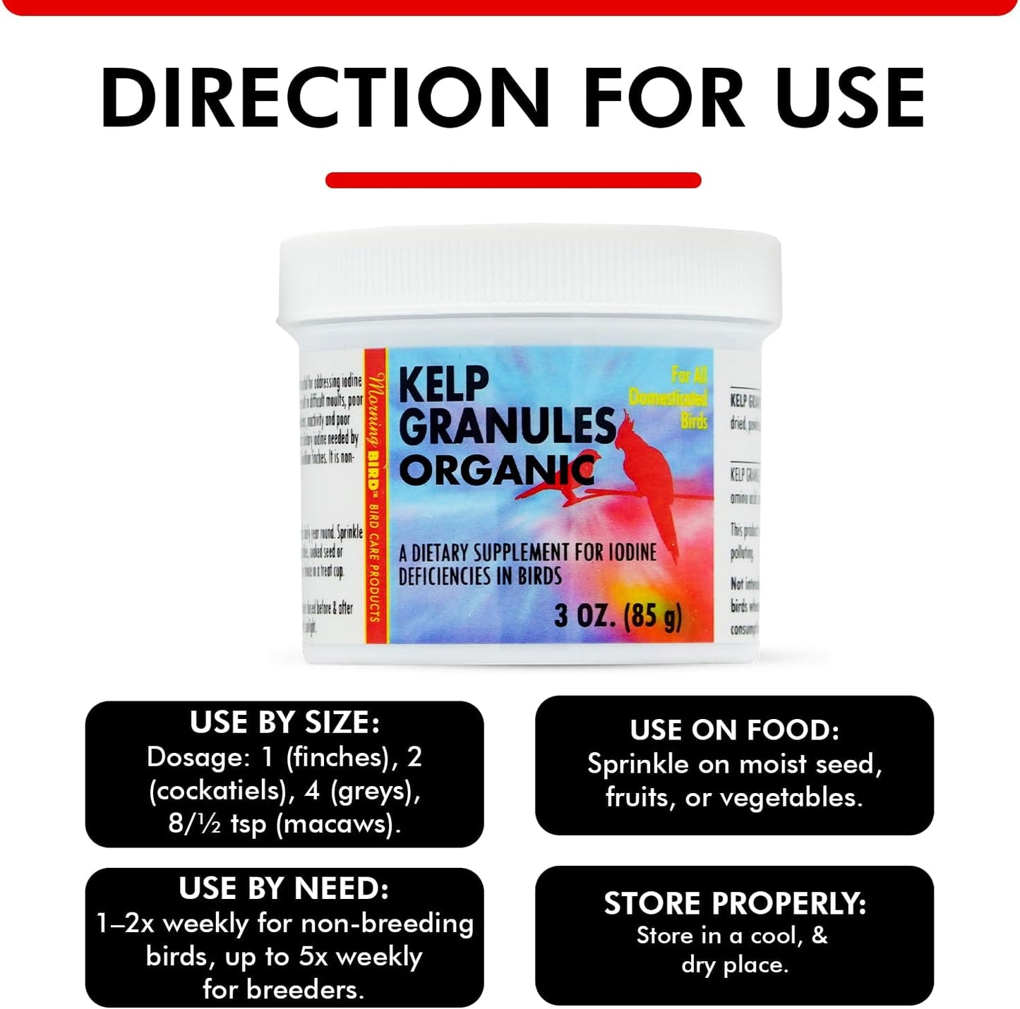 Morning Bird Kelp Granules 3 Oz – Iodine Supplement for Birds – Supports Feather Growth, Molting & Metabolism – Rich in Amino Acids, Trace Minerals & Natural Vitamins – Clean Nutrition for All Birds