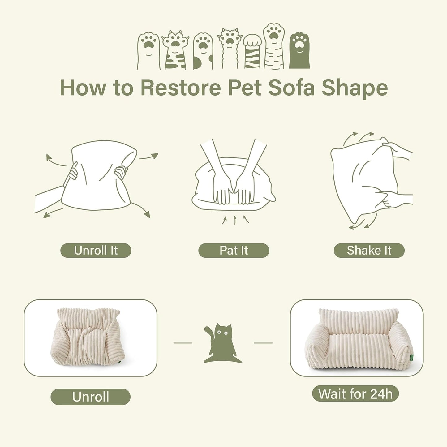 Cute Couch Bed for Pets, Supportive Cat Sofa for Indoor Cats, Small Dog Sofa Bed for Small Dogs, Brown, 24 inches