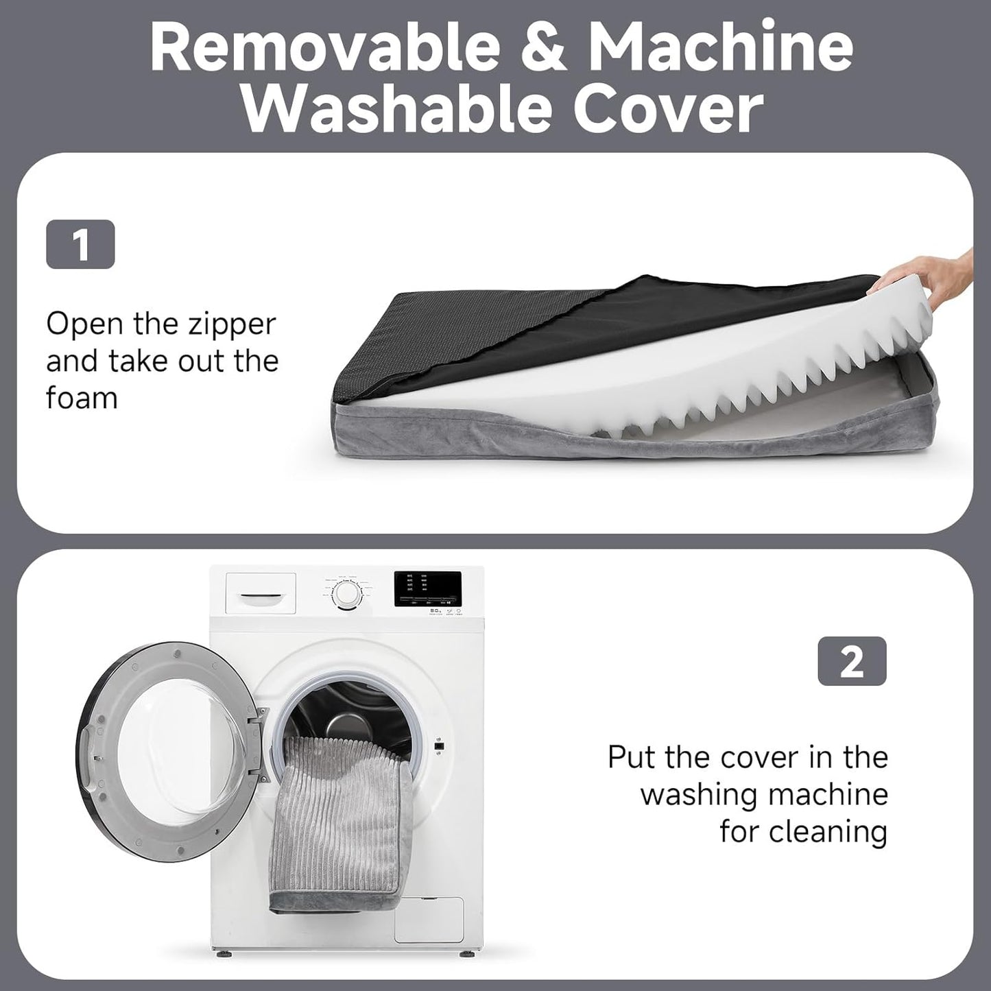 OhGeni Orthopedic Waterproof & Machine Washable Dog Bed for Large Pets, Suitable for Crates, 25D Egg Crate Foam, Non-Slip Bottom & Removable Cover, Corduroy Fabric, 41 Inches(Gray)