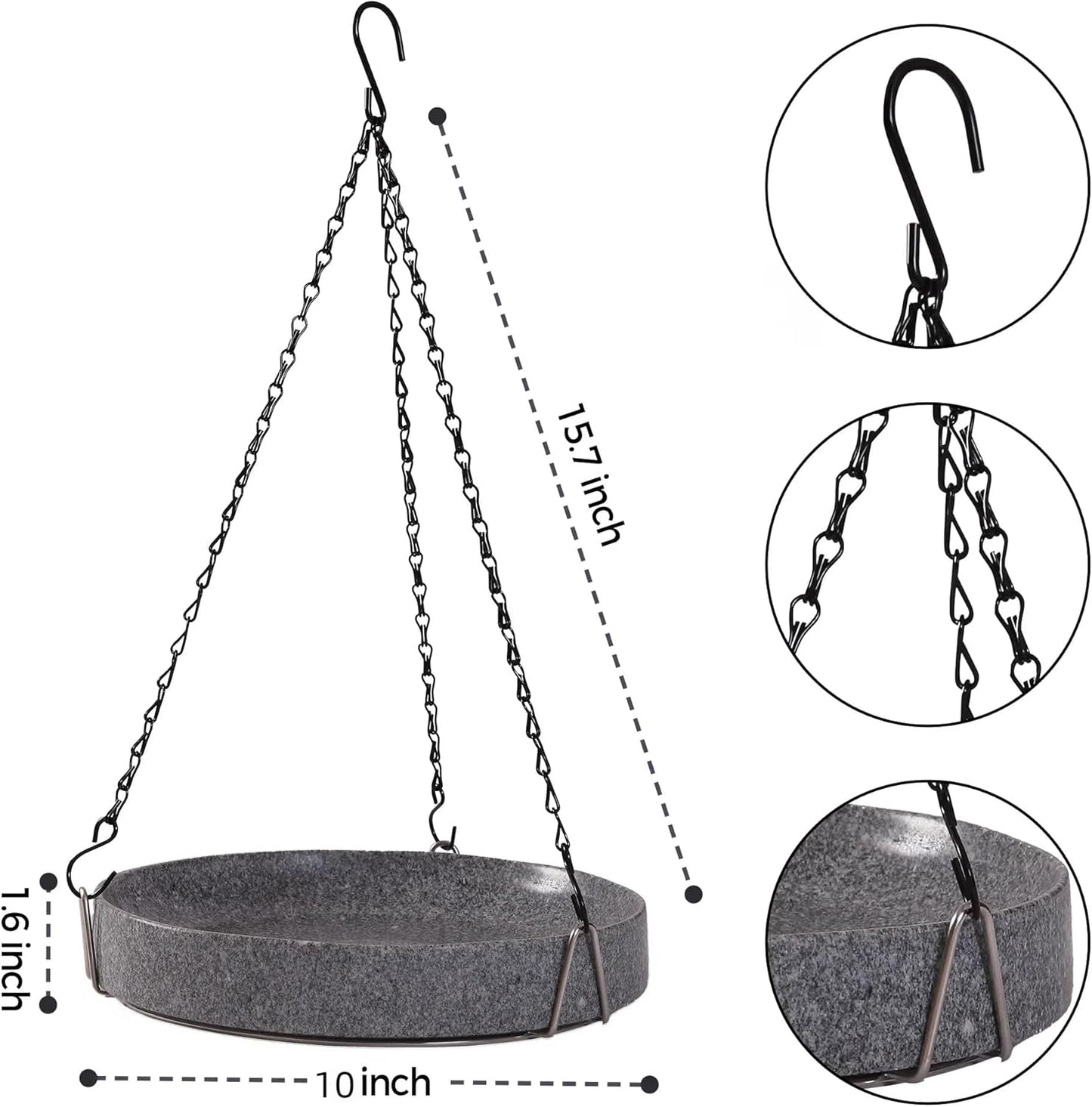 Stone Bird Baths for Outdoors,10inch Birds Bath Bowl with Hanging Accessories,Ground Bird Feeders and Birdbath Bowl, Bird Water Bowl for Balcony, Patio, Garden or Yard