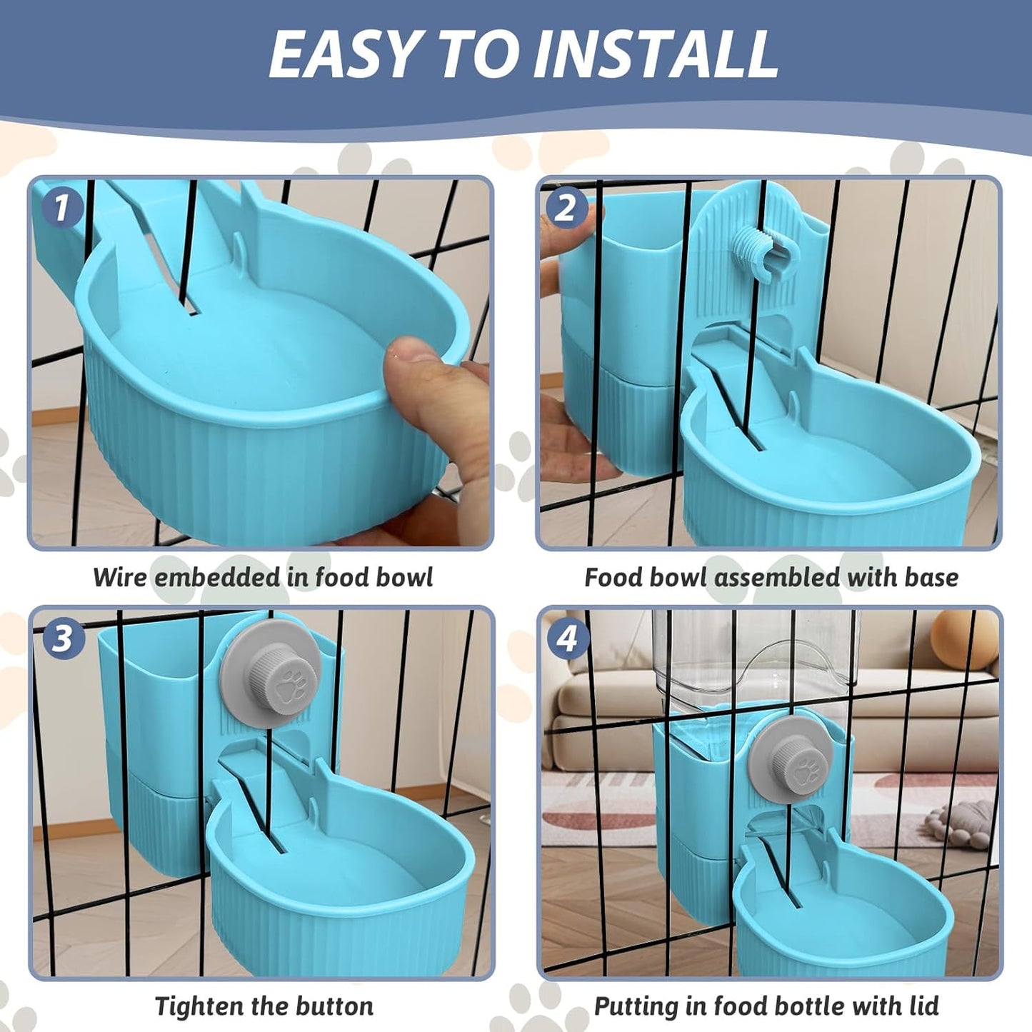 Fhiny Rabbit Food Dispenser, 40oz Large Capacity Hanging Gravity Bunny Feeder for Cage Automatic Guinea Pig Feeding Bowls Pet Food Storage for Guinea Pig Bunny Ferret Chinchilla Cat Puppy