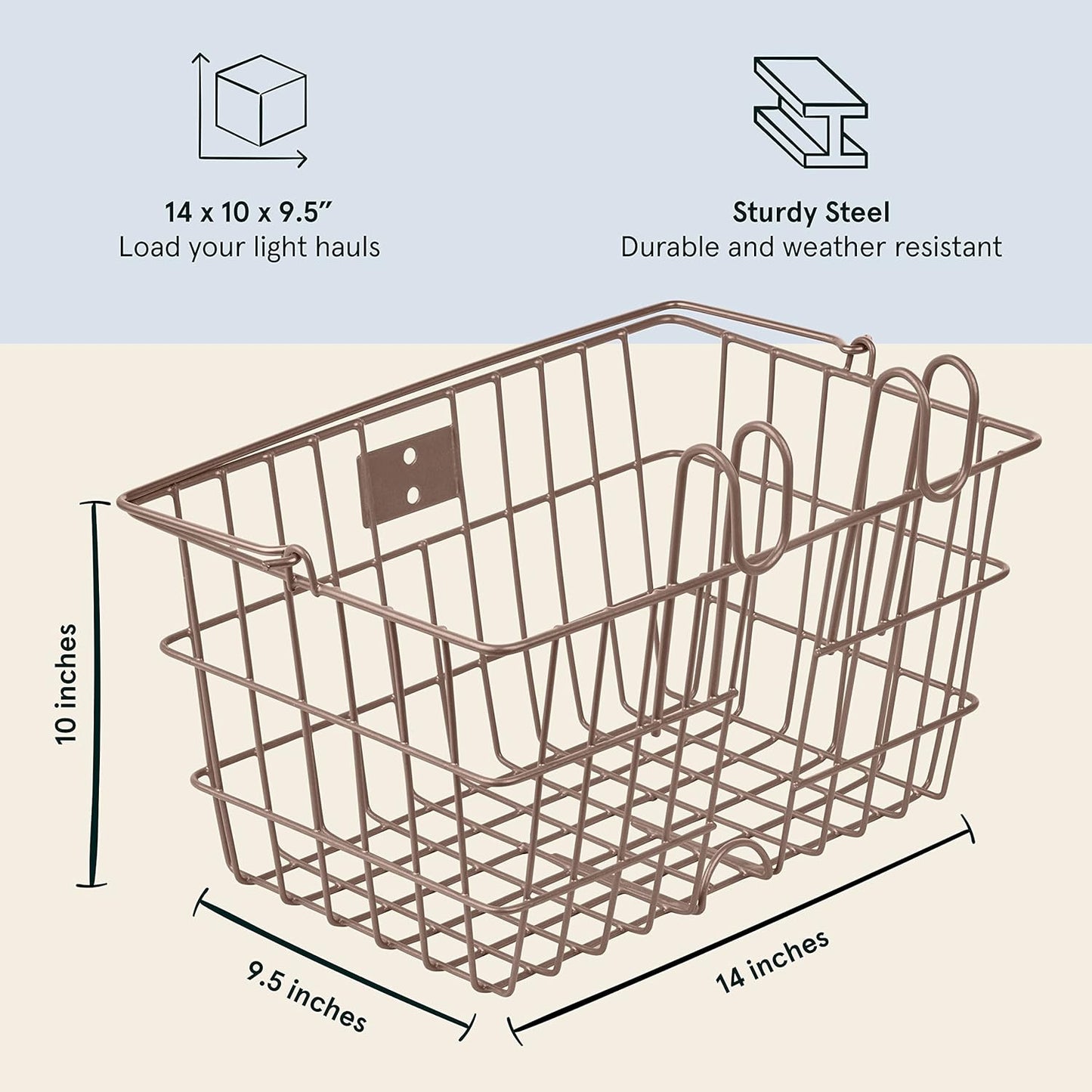 Retrospec Apollo-Lite Lift-Off Bike Basket - Detachable Steel Handlebar Basket with Carrying Handle for Commuting, Shopping & Beach Trips - 14.5in x 9.5in Weather-Resistant Biking Gear