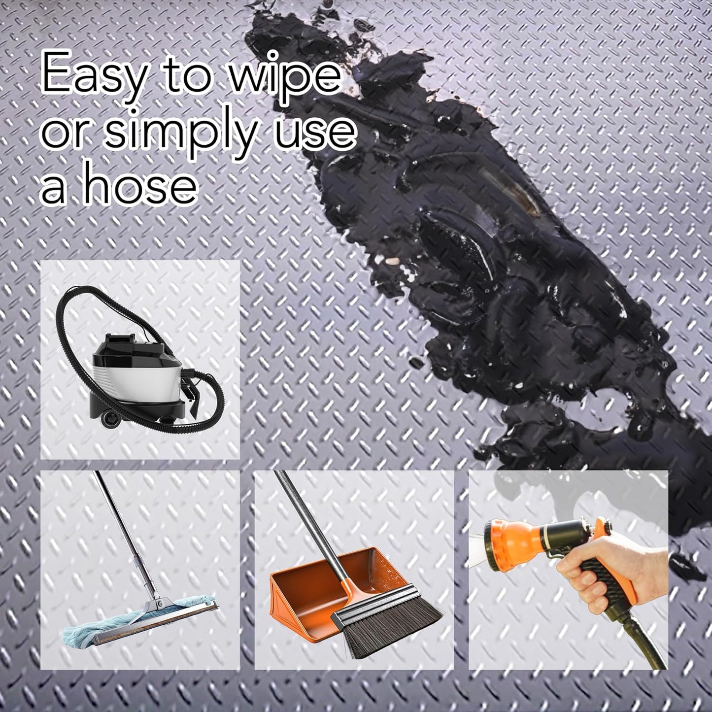 RESILIA Heavy Duty Garage Floor Runner & Protector Mat - Slip Resistant Diamond Plate PVC Mats - Water, Spill, & Stain Resistant, Silver (4 feet x 10 feet)