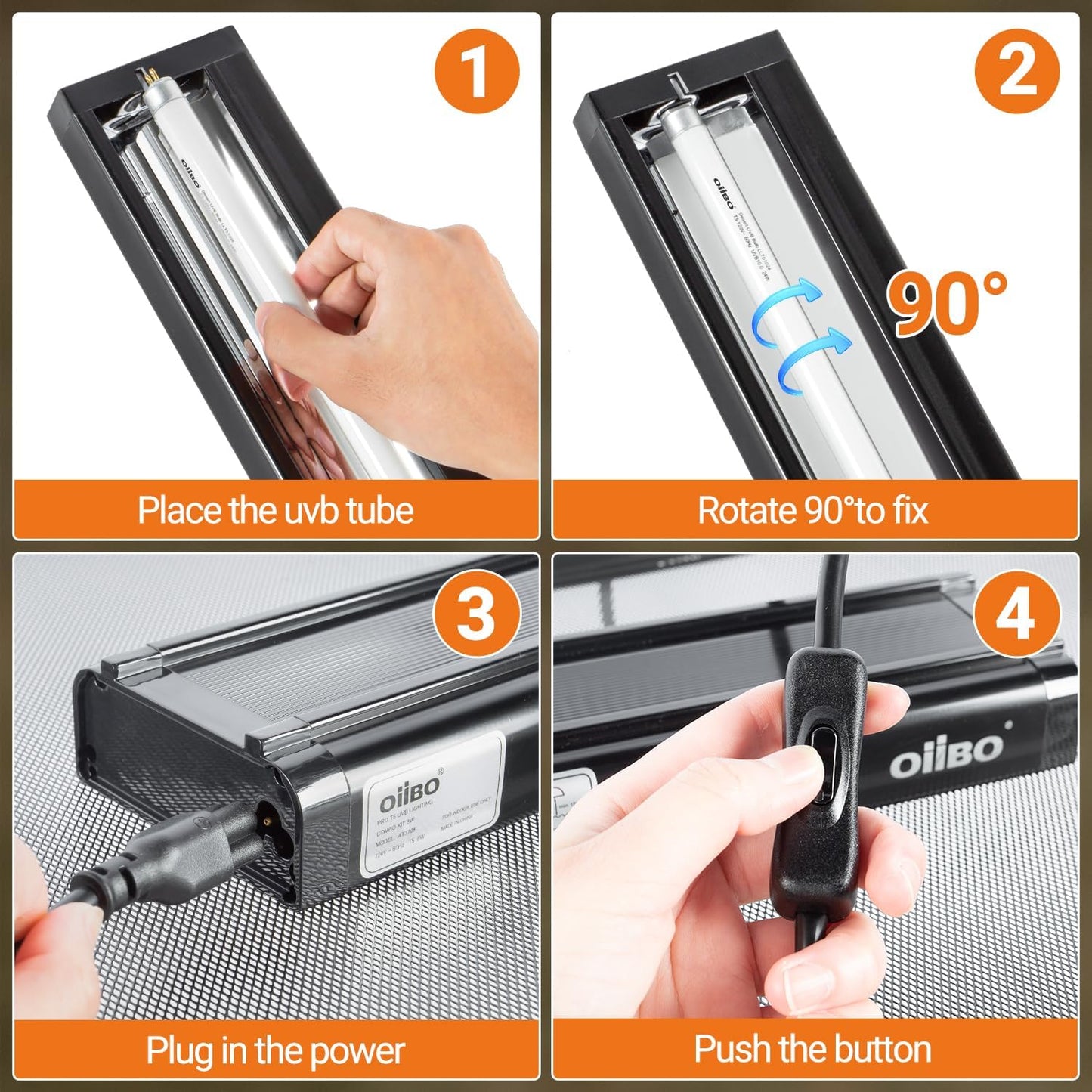 Oiibo T5 HO Reptile Light Fixture UVB Lighting Combo Kit, Reptiles Terrarium Lamp Hood Light Fixture Include UVB 10.0 Desert Reptile Light for Bearded Dragon Gecko Lizard (24W)