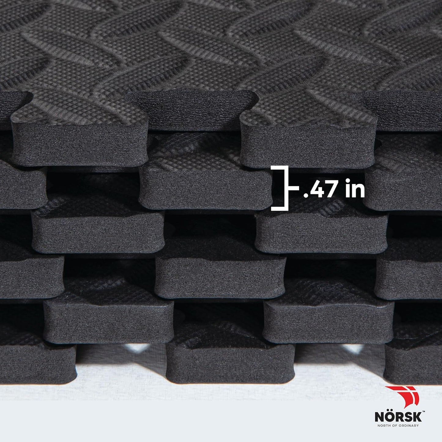 Norsk Foam Floor Gym Mats with Interlocking Tiles, .47" Thick, 24"x24", 30-Pack, 120 Square Feet, Diamond Plate Design, Black