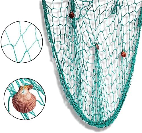 Nature Fish Net Wall Decoration with Shells, Ocean Themed Wall Hangings Fishing Net Party Decor for Pirate Party,Wedding,Photographing Decoration (2pack-Beige/Aqua)