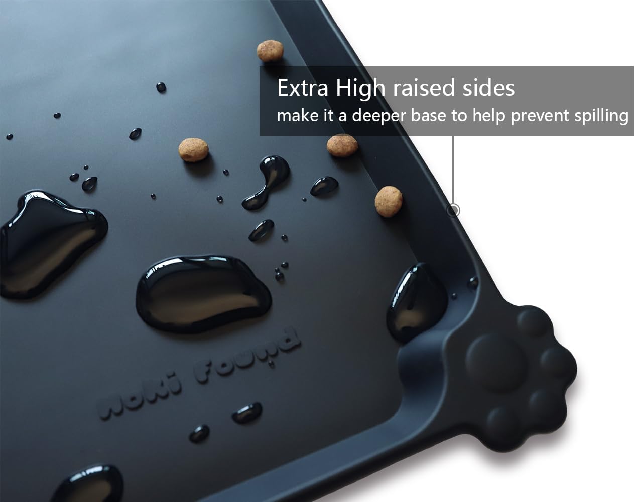 Hoki Found XX-Large Silicone Pet Food Mats - Non-Slip Dog & Cat Feeding Mats - Waterproof for Carpet - Black