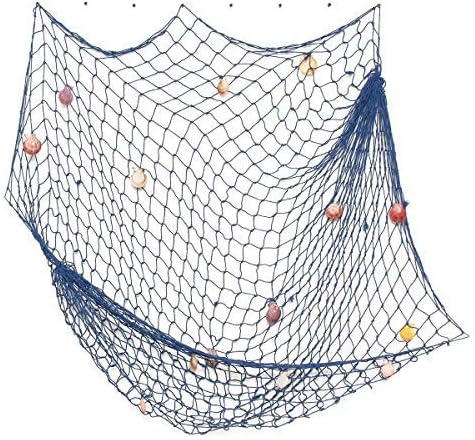 Nature Fish Net Wall Decoration with Shells, Ocean Themed Wall Hangings Fishing Net Party Decor for Pirate Party,Wedding,Photographing Decoration (Fishnet-2pack-Beige & Blue)