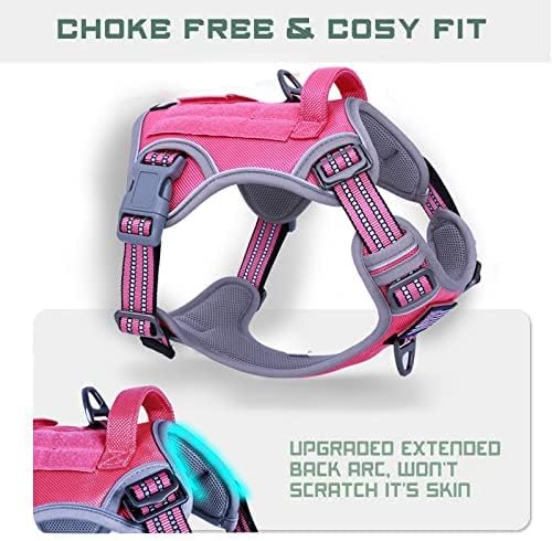 BUMBIN Tactical Dog Harness for Large Dogs No Pull, Famous TIK Tok No Pull Puppy Harness, Fit Smart Reflective Pet Walking Harness for Training, Adjustable Dog Vest Harness with Handle Pink L