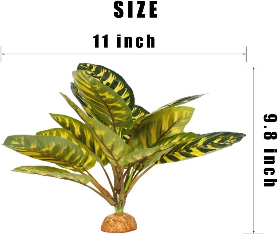 Reptile Terrarium Decor Plants, Bearded Dragon Tank Accessories fit Crested Gecko Leopard Lizard Chameleon Ball Python Snake Frog - Yellow Fake Prayer Peacock Plants
