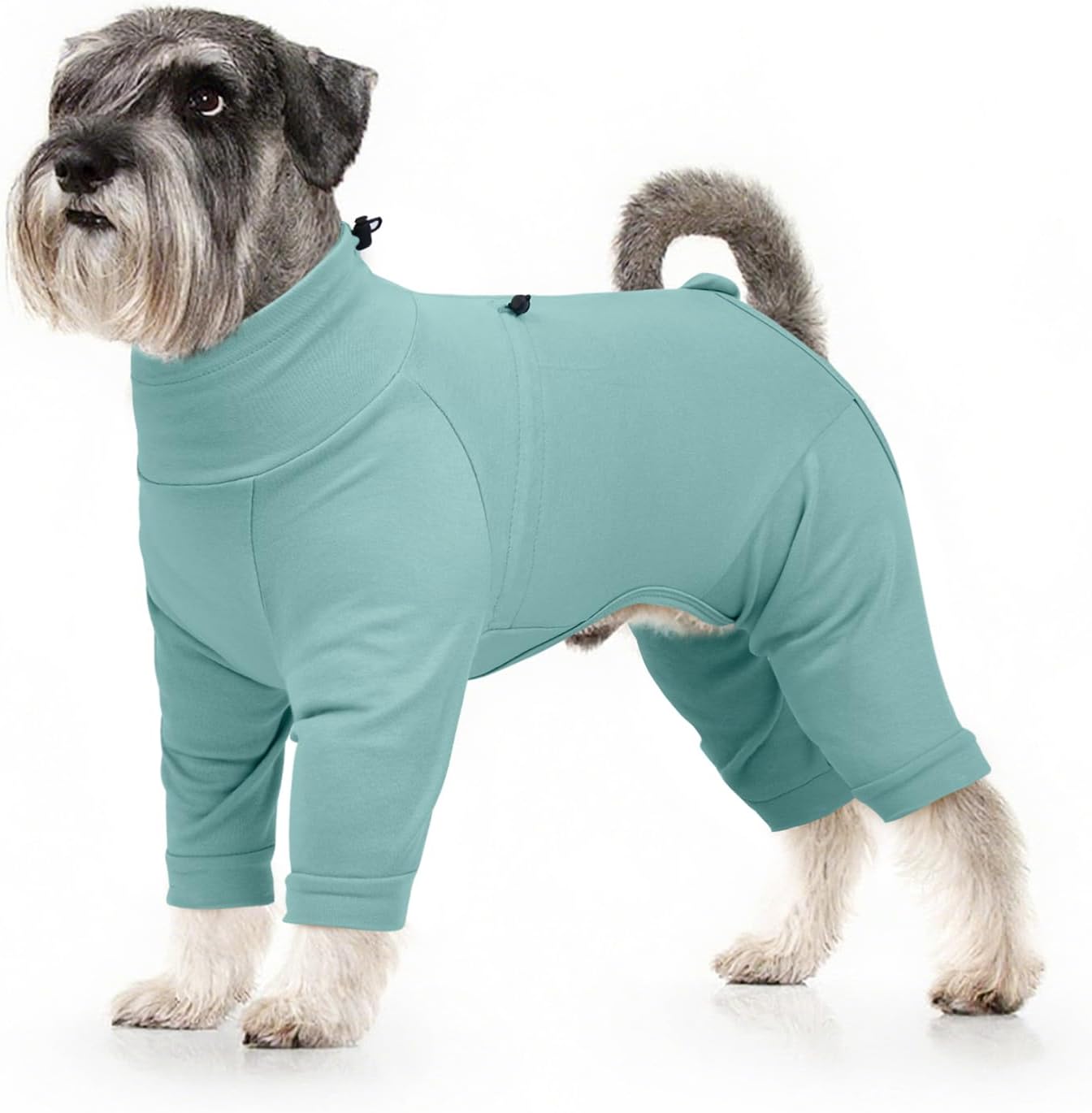 Dog Recovery Suit, Long Sleeve Dogs Pjs for Small Dogs, Easy On/Off Dog Onesies with Back Zipper, Adjustable Anti-Licking Wound Shedding Suits for Pets, Schnauzer, Dachshund, Green S