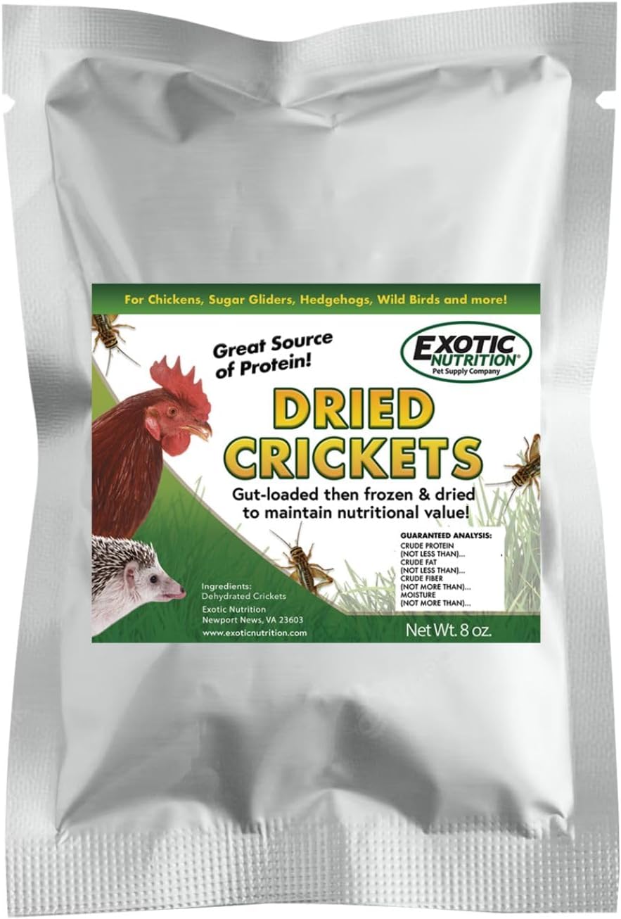 2 Pound Dried Crickets - High Protein Insect Treat - Chickens, Wild Birds, Hedgehogs, Bluebirds, Reptiles, Sugar Gliders, Opossums, Skunks, Lizards, Bearded Dragons, Fish, Turtles 8 oz. (4 Pack)
