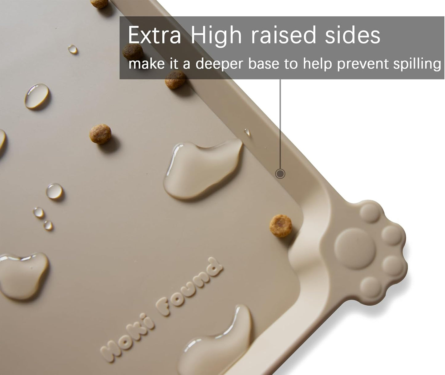 Hoki Found Large Silicone Pet Food Mats - Non Slip Dog & Cat Bowl Mats - Waterproof Tan
