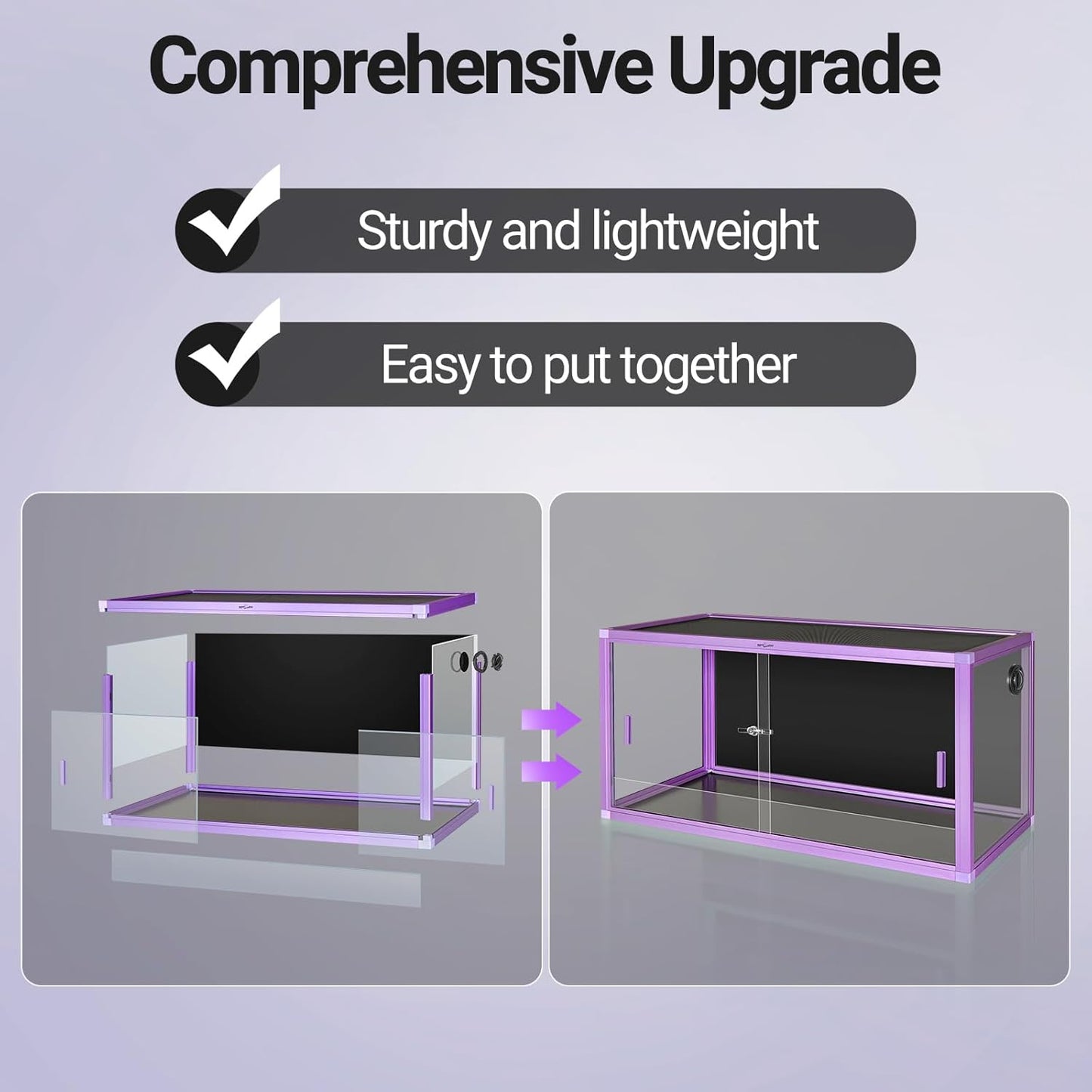 REPTI ZOO 50 Gallon Reptile Terrarium, 36" x 18" x 18" Light Weight Reptile Enclosure, Colored Reptiles Tank with Tempered Glass Door, Large Habitat for Bearded Dragon, Snake, Lizard, Gecko-Purple