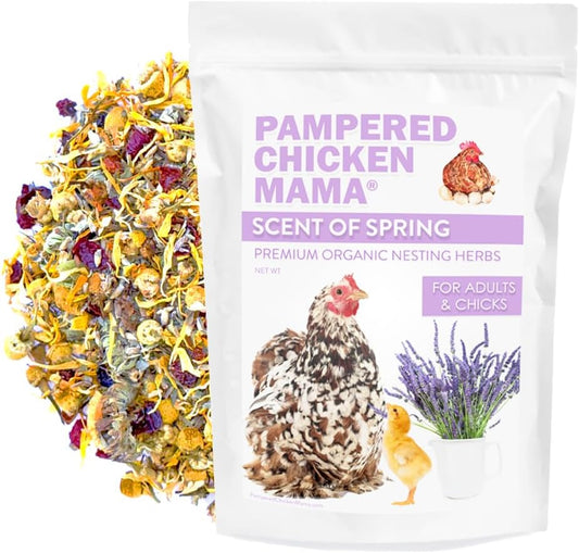 Pampered Chicken Mama Floral Nesting Herbs for Chickens (16 Ounces/1 Pound) | Relaxation Blend for Chick Brooder Box, Chicken Coop Bedding | Scent of Spring