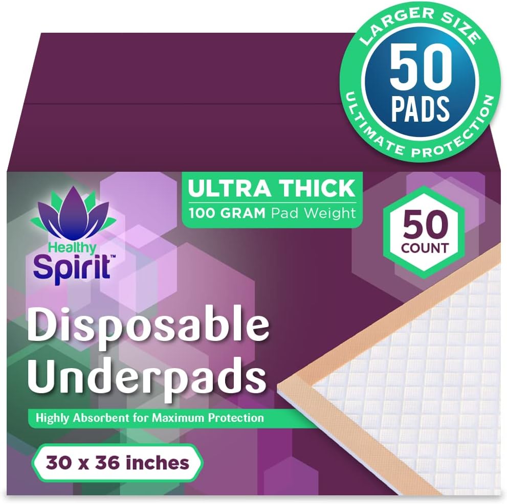 Ultra Absorbency Disposable Underpads Extra Thick 100 Grams Fluff with Polymer XL Size 30 X 36, Peach, 50Count