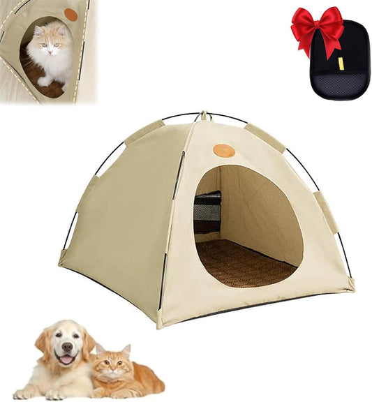 BreezyDen Pop-Up Pet Tent – Portable Indoor/Outdoor Cat Tent, Waterproof Pet Hideaway for Cats & Small Dogs with Mesh Window, Anti-Slip Base & Washable Design (White, S (4 catties Kitten))