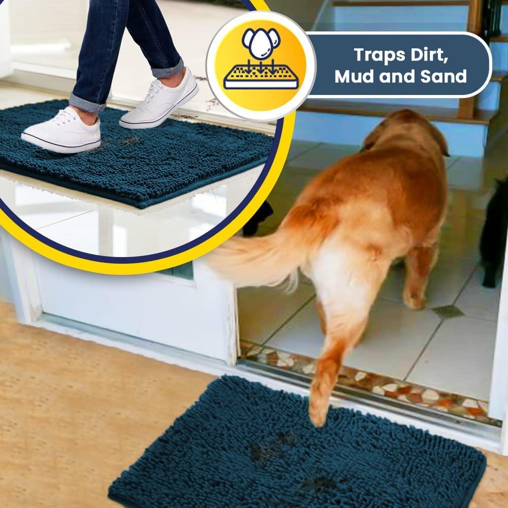 Muddy Mat® Original Dog Door Mat for Muddy Paws, Super Absorbent Microfiber, Non-Slip Washable Pet Rug, Quick Dry Chenille Entryway Carpet, Machine Washable Indoor Outdoor mat, Atlantic Blue 24"x120"