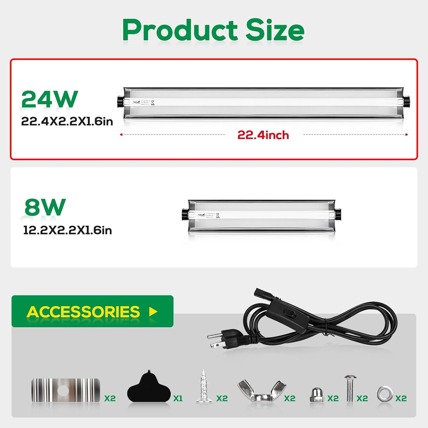 T5 Reptile Light Fixture Combo Kit 24W Light Fixture Reptile Terrarium Hood 10.0 UVB Light Bulb Fluorescent Tube Ideal for Tropical and Deserts Such as Bearded Dragon Lizards and Tortoises