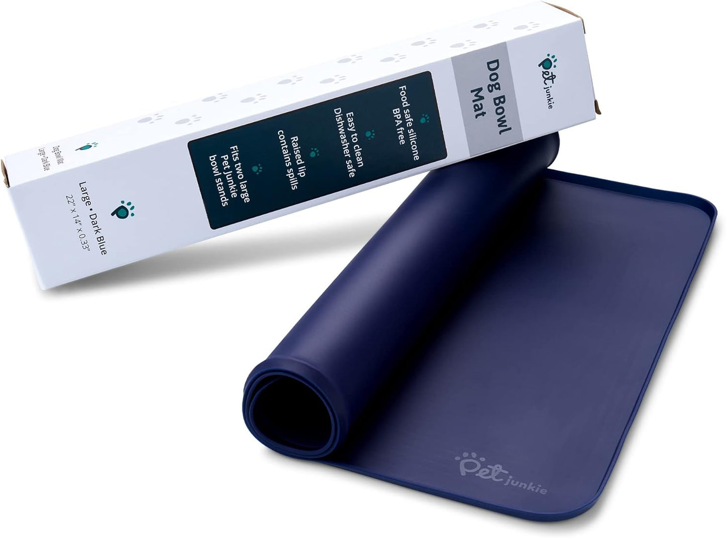 Silicone Dog Mat for Water Bowl and Food Dish, Pet Mat for Floors, Waterproof Dog Food Tray (Dark Blue)