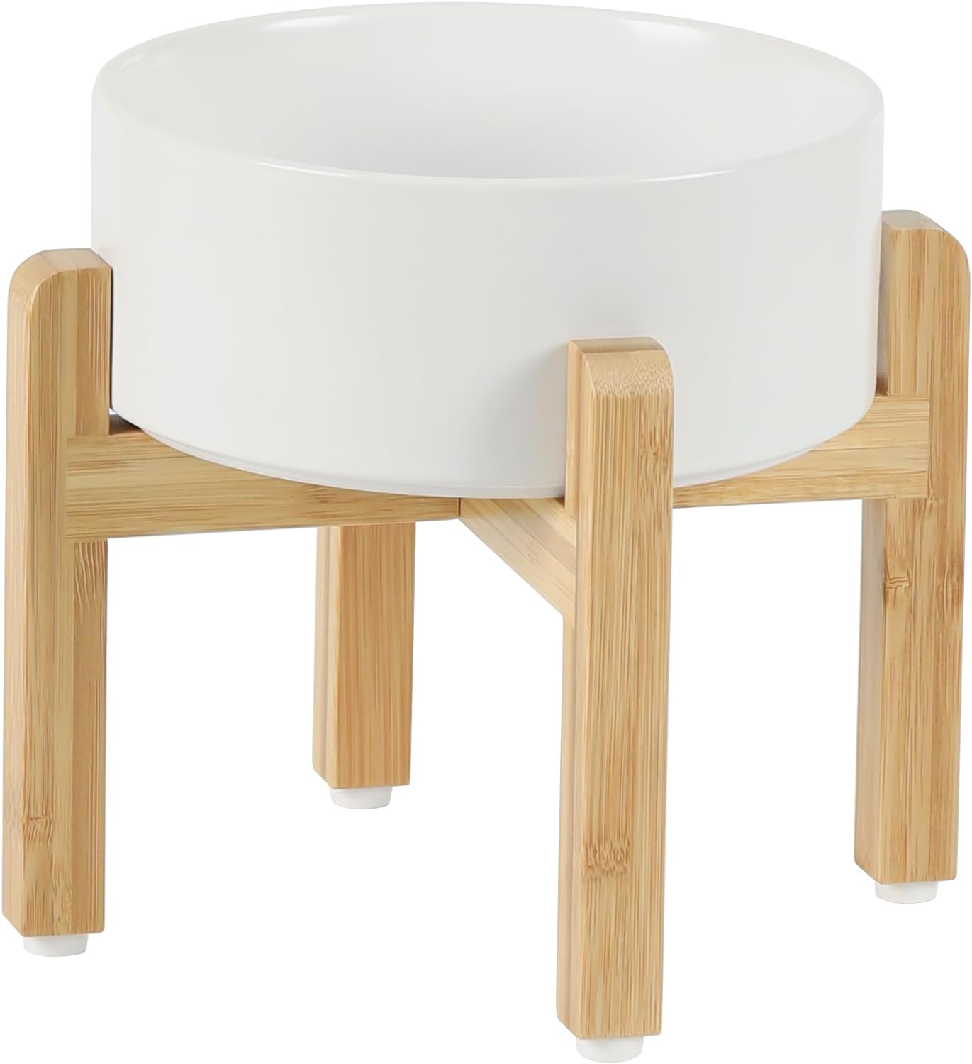 Ceramic Raised Dog Bowl Set, Elevated with Stand, Food and Water Bowl for Medium Breed Dogs, Weighted Dog Dishes, Pet Bowl(7.3'',41OZ, White)