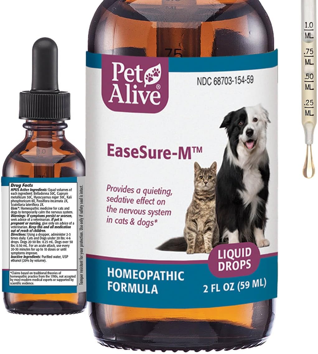 PetAlive EaseSure-M Calming Drops for Dogs and Cats – Natural Homeopathic Care for Nervous System Health – Supports Everyday Comfort, Reduced Muscle Twitching, and Quiet Relaxation – 59 mL Liquid