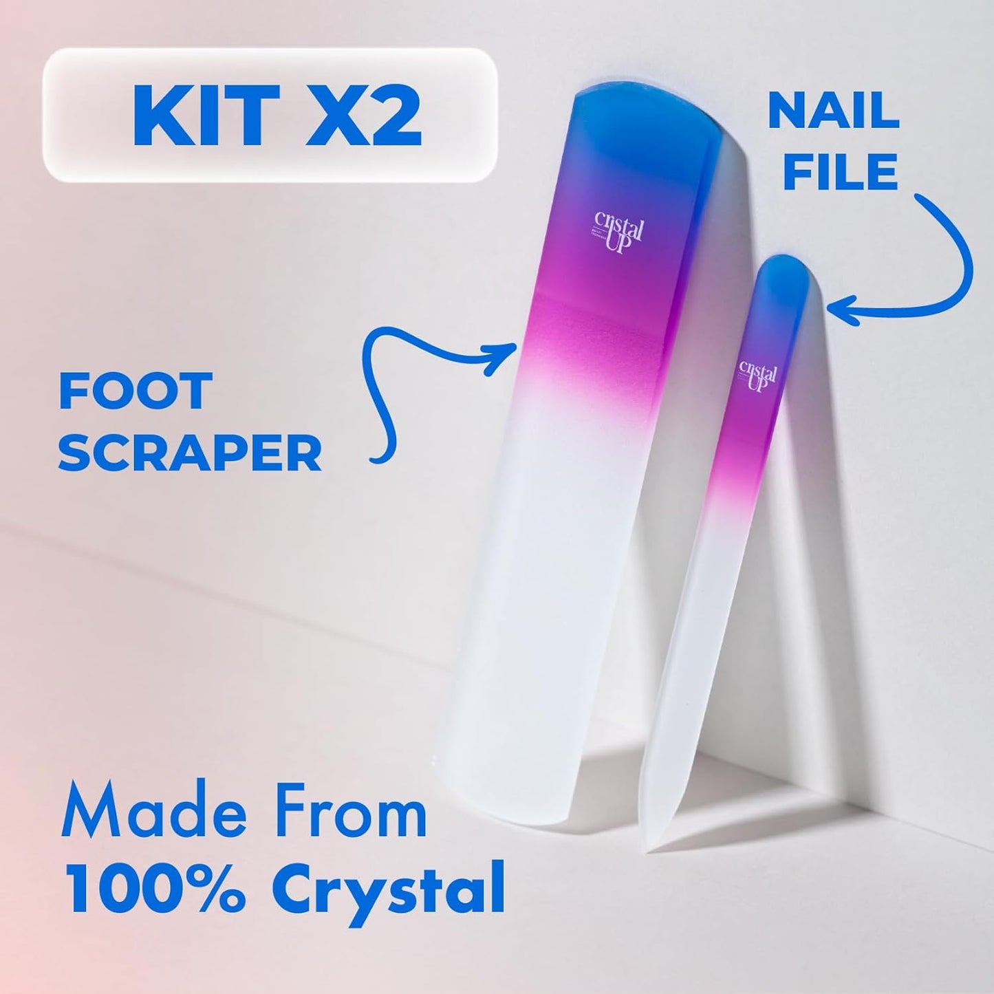 Crystal Nail and Feet Care Kit - 2PC with a Crystal Foot Scraper and Medium Glass Nail File, Durable and Gentle on Nails, Perfect for Home Office and On The Go