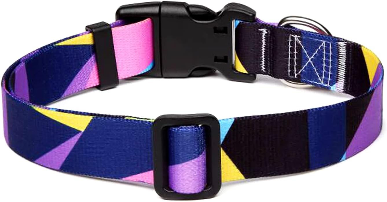 Mercano Adjustable Dog Collar - Special Design Patterns, Soft Nylon Comfortable Sturdy Pet Collar for Small Medium Large Dogs (M, Geometry Purple)