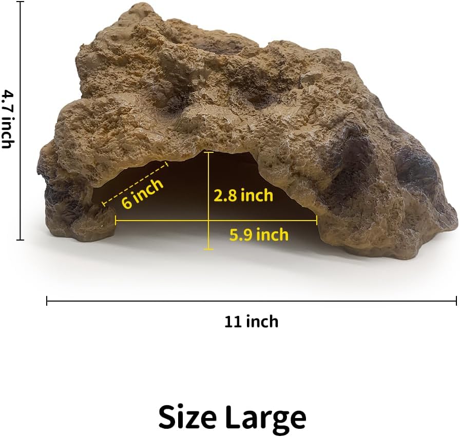 Reptile Simulation Rock Cave Hideouts Terrarium Habitat Décor Bearded Dragon Hideout for Turtles Lizards Snakes Crab (Large)