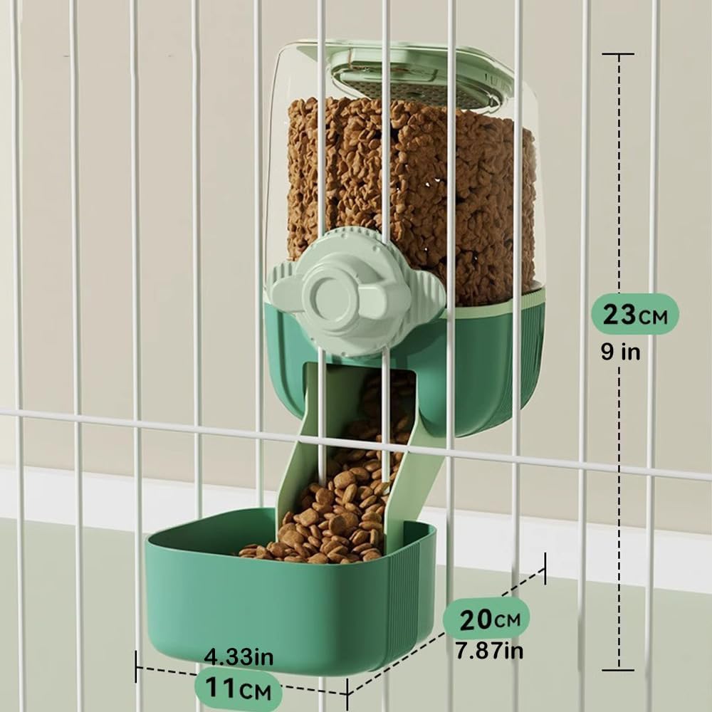 Pet Hanging Automatic Feeders Drinking Bowls，Gravity Rabbit Feeder and Water Set，Cage Cat Food Bowl Feeding Station for Puppy Kitten Chinchilla Hedgehog Guinea Pig Ferret (Green-Food)