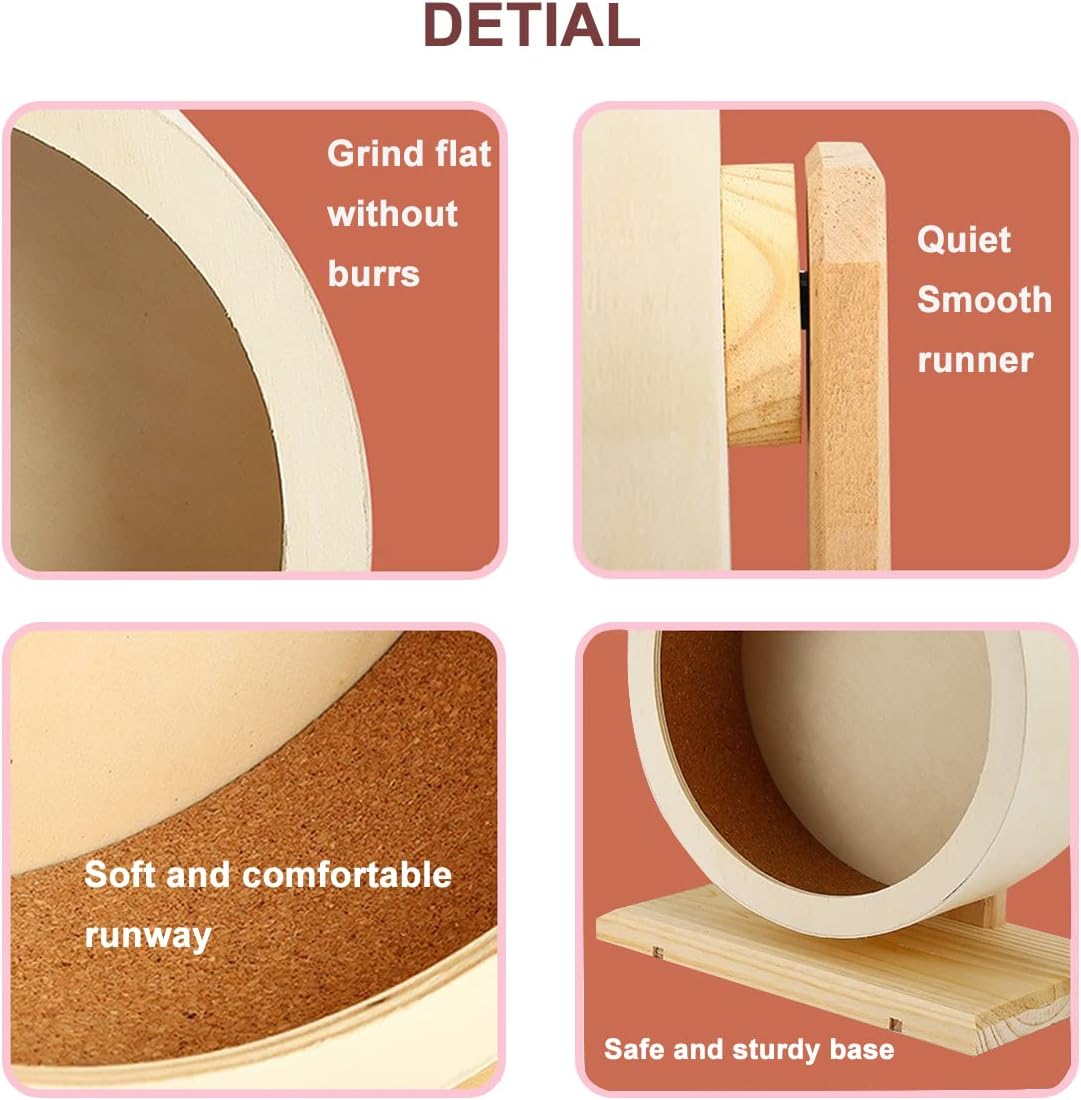 antiai Hamster Wooden Silent Wheel, 9.8 Inch Small Animal Exercise Wheel Accessories, Quiet Spinner Hamster Running Wheels Prevent Depression Toys for Hamsters, Gerbils, Mice and Other Small Pets（L）