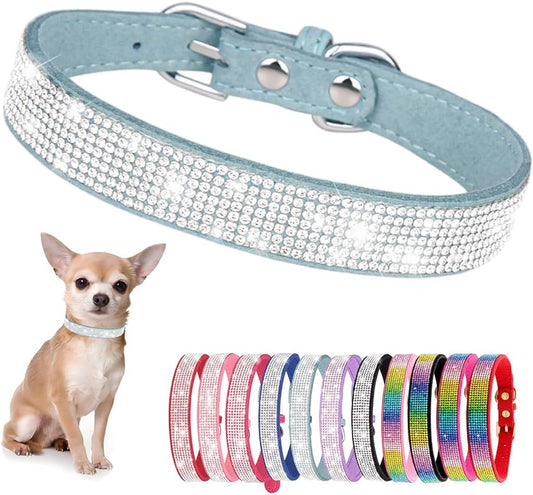 Rhinestone Dog Collar for Small Dogs, Bling Diamond Fancy Crystal Glitter Pretty Jewel Pet Puppy Collars for XXS XS Small Medium Large Breed Girl Dogs Female Cats Kitten, Teal XXSmall