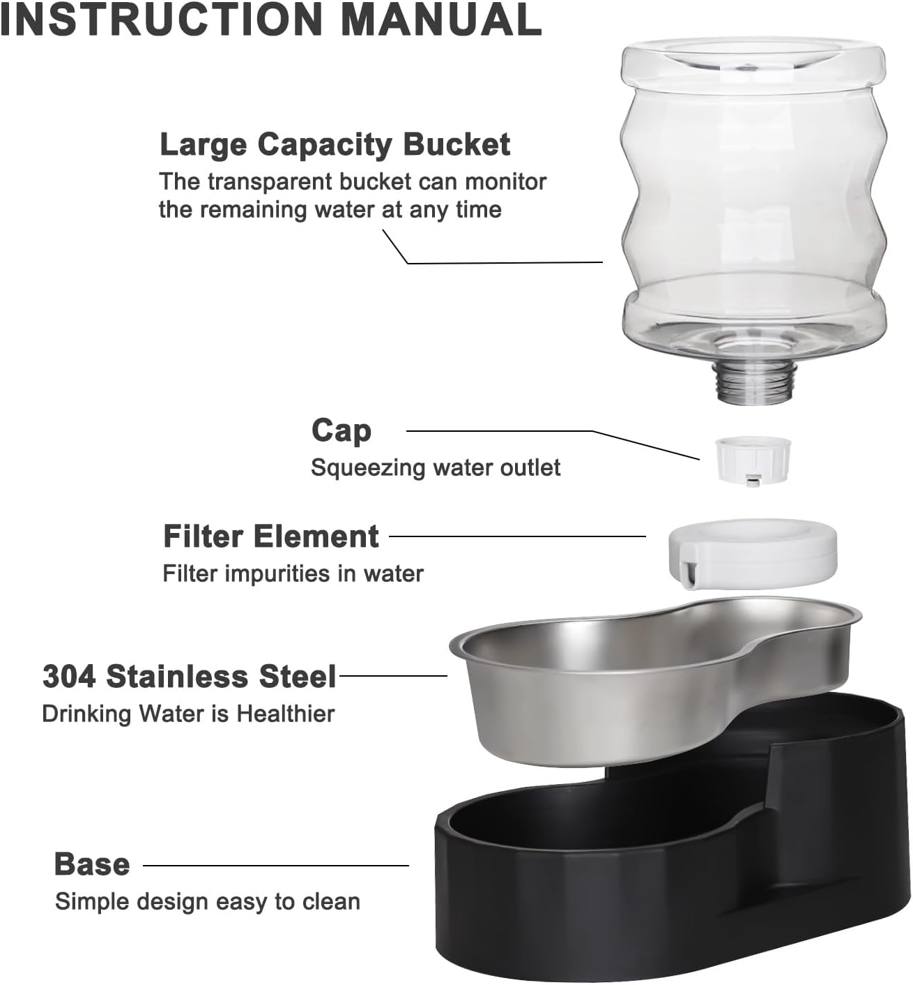 Sfozstra Automatic Gravity Dispenser for Cats: 4L Black Stainless Steel Water Bowl Feeder - Great for Family Homes and Outdoor Activities