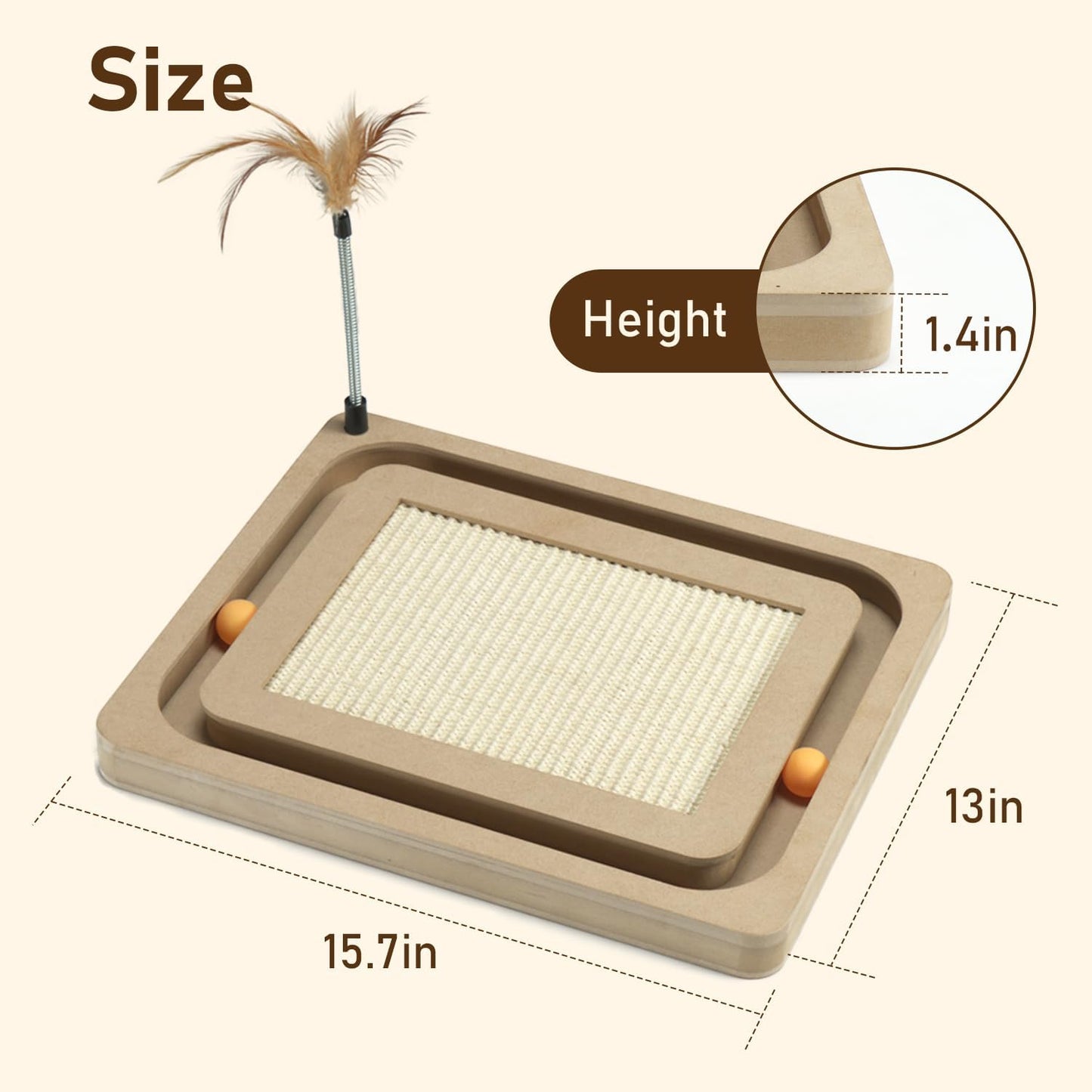 PEEKAB Cat Scratcher,Sisal Scratching Board with Track Ball Interactive Toy and Swing Feather Toys for Indoor Cats and Kittens,Large Heavy Durable