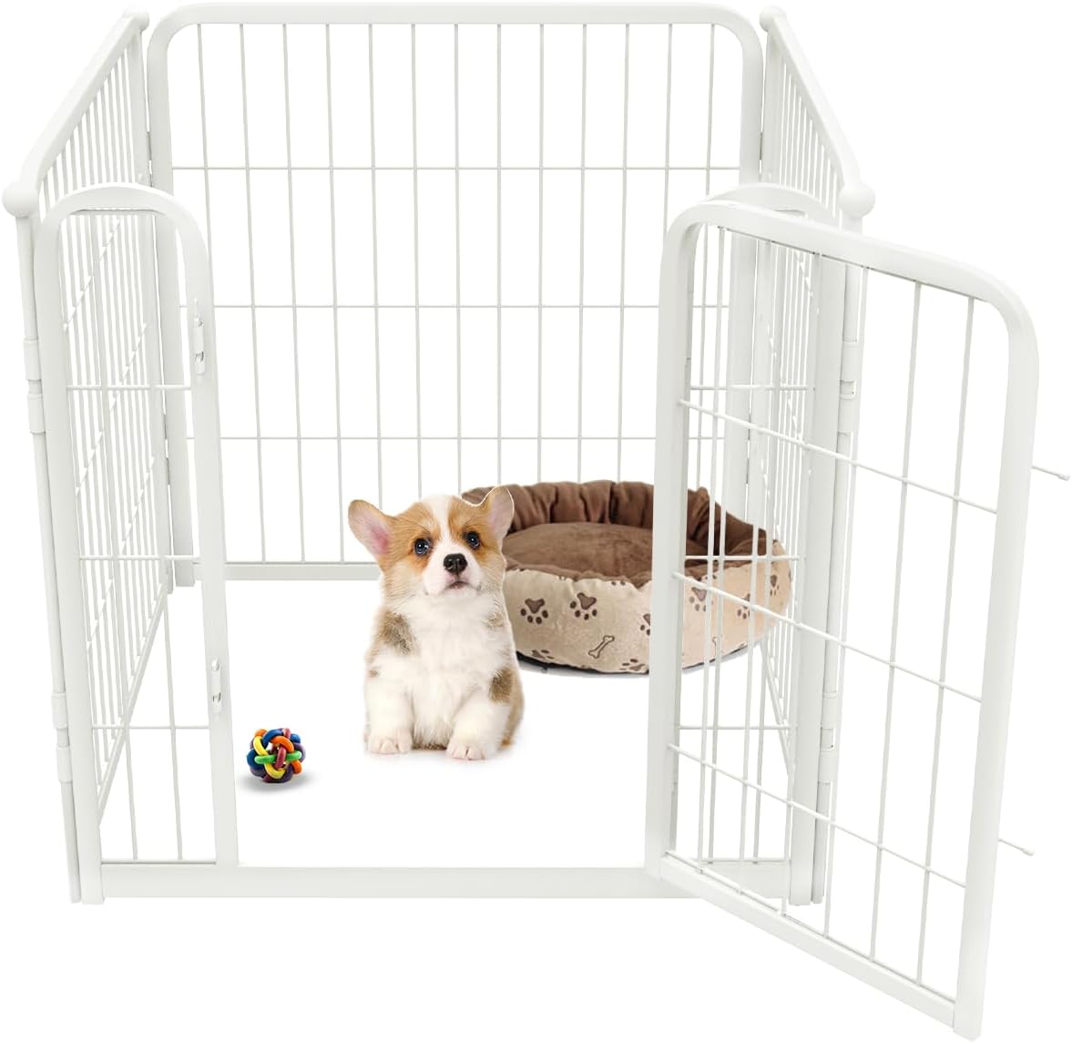 FXW Homeplus Unleashed Indoor Dog Playpen - Stress-Free and Safe Play, Heavy Duty 24 Inch 4 Wire Panels Dog Pen for Puppy and Small Dogs, White│Patented