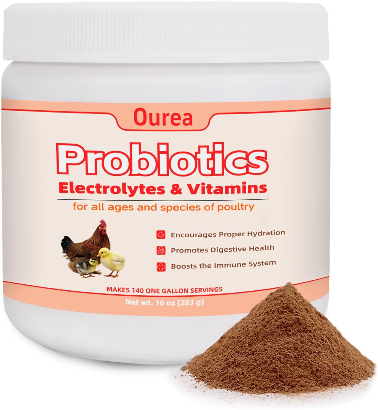 Chicken Electrolyte, Vitamin & Probiotic Supplement - Support Hydration Digestion Immunity Egg Production – Poultry Supplement for Chickens, Ducks, and All Ages of Birds – All-Season Use,10oz Powder