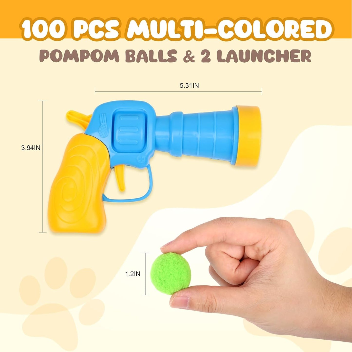 100Pcs Cat Toys Pom Pom Balls with 2 Launchers Set, Interactive Cat Toy Stuff for Indoor Both Adult & Kitten Toys