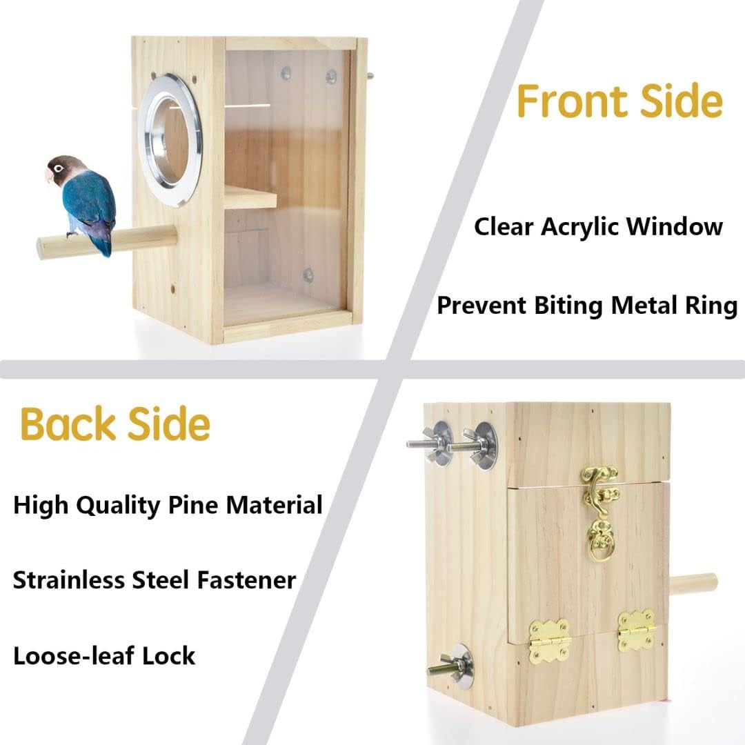Bird Nest Box Parakeet Breeding Nest Box Bird Nest House Wooden Acrylic Transparent Breeding Box for Finch Lovebirds Cockatiel Budgie Conure Parrot