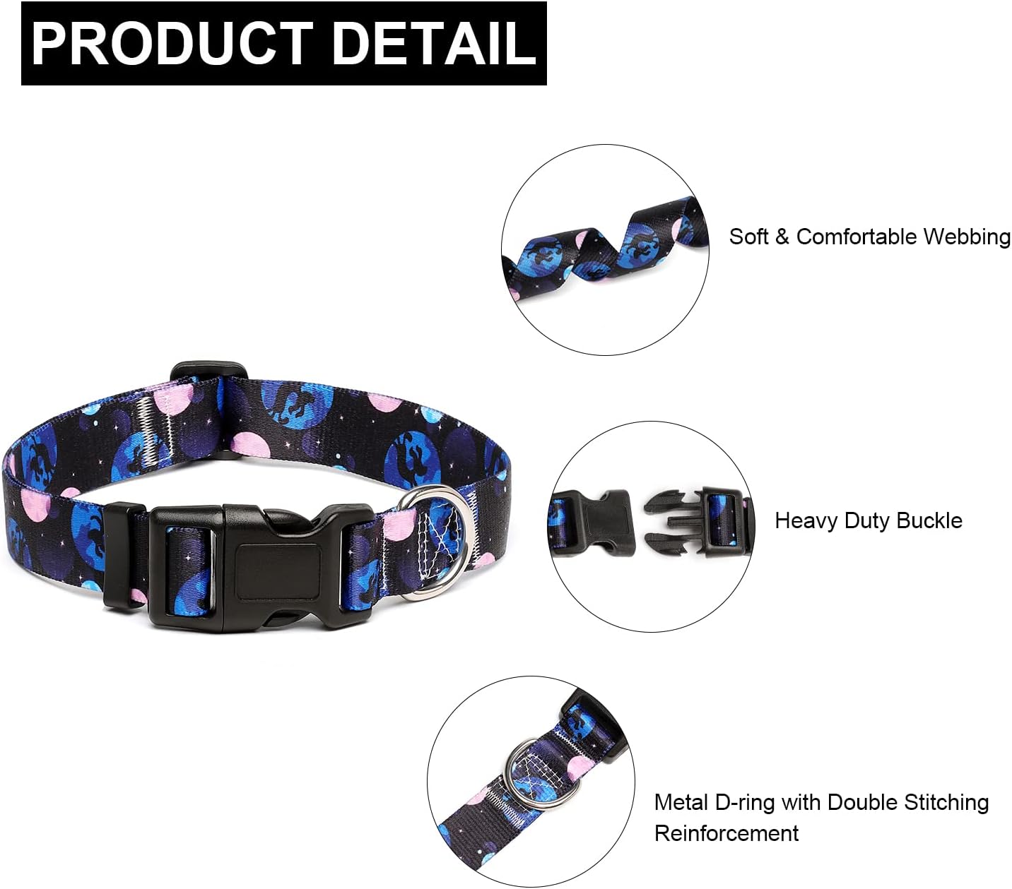 Mercano Adjustable Dog Collar - Special Design Patterns, Soft Nylon Comfortable Sturdy Pet Collar for Small Medium Large Dogs (XS, Night Sky)
