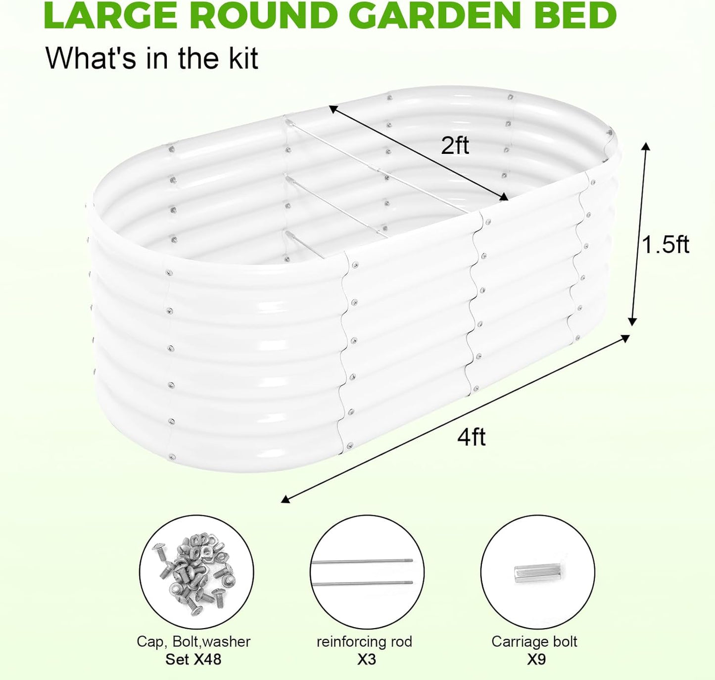Land Guard 18“ Tall 4×2ft Galvanized Raised Garden Bed Kit, Galvanized Planter Garden Boxes Outdoor, Oval Large Metal Raised Garden Bed for Vegetables……… (Pearl White, 4×2×1.5ft)