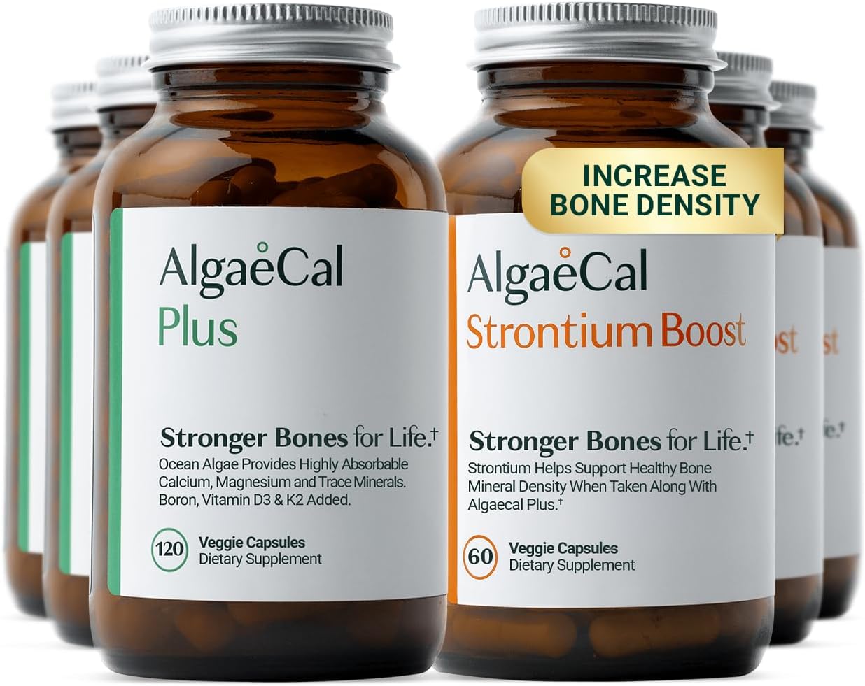 ALGAECAL - Bone Builder Pack for Bone Density, Clinically Supported Plant Based Calcium Supplements & Strontium, Vitamins K2, D3, Magnesium & 16 Minerals, 3-Month Supply, Made in USA