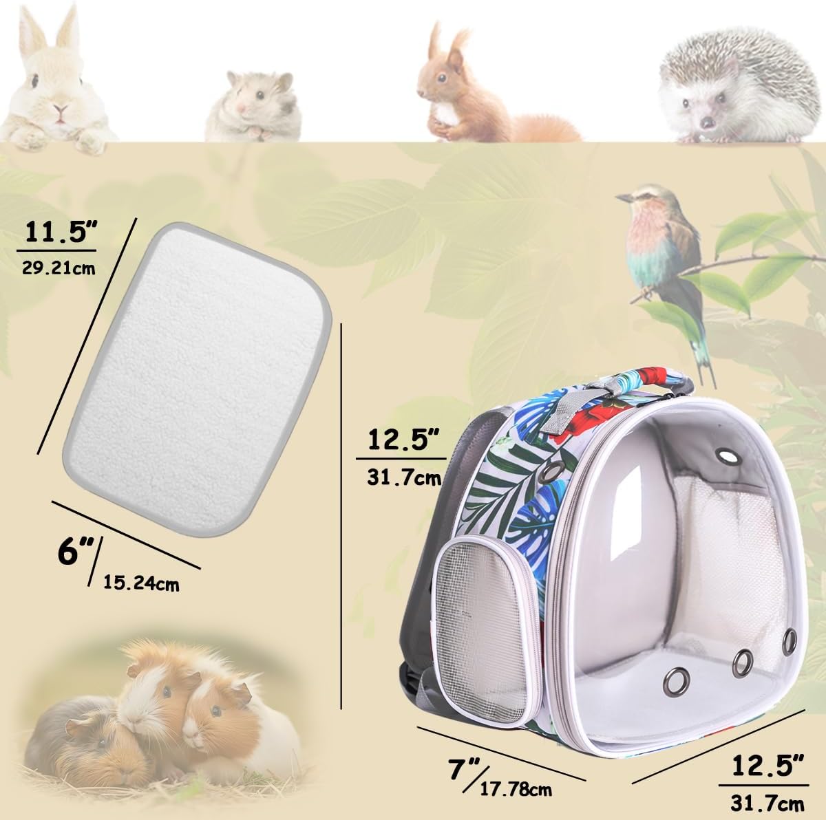 Hamster Backpack Carrier,Bearded Dragon Carrier Backpack for Kids with Clear Bubble Window,Small Animal Travel Backpack for Guinea pig Hedgehog Rat,Sugar Glider Airline Approved (Multicolor, Backpack)