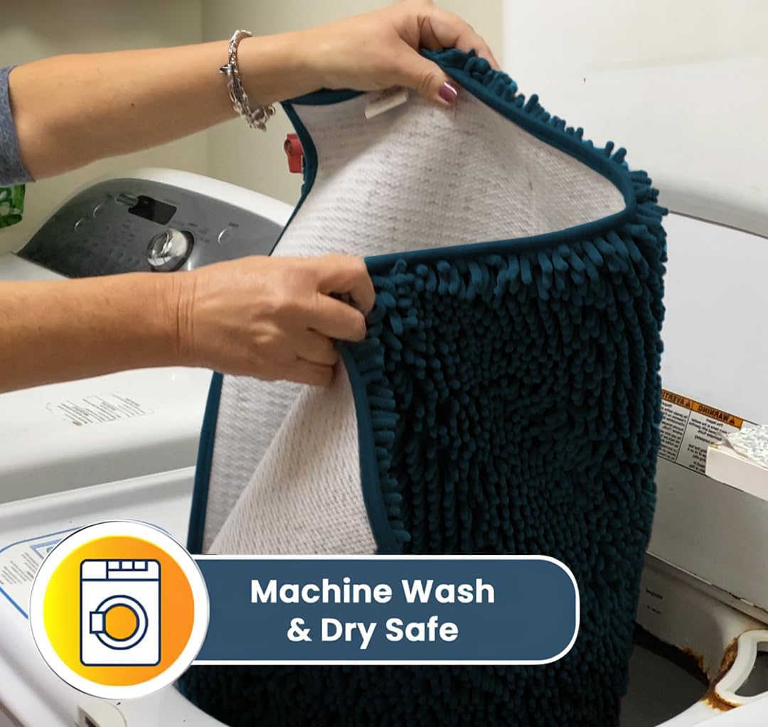 Muddy Mat® Original Dog Door Mat for Muddy Paws, Super Absorbent Microfiber, Non-Slip Washable Pet Rug, Quick Dry Chenille Entryway Carpet, Machine Washable Indoor Outdoor mat, Atlantic Blue 24"x72"