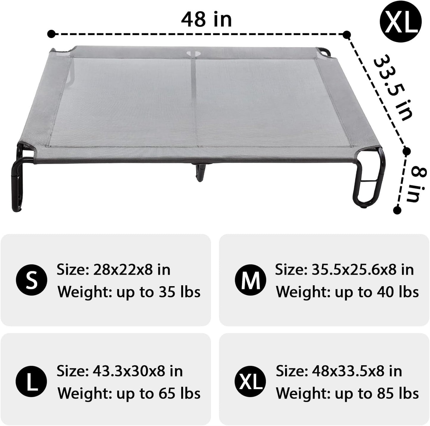 pettycare Elevated Outdoor Dog Bed - Dog Cots beds for Large Dogs XL, Waterproof Raised Dog Bed Easy to Assemble, Cooling Elevated Dog Bed with Teslin Mesh, Durable, Non Slip, Up to 85 lbs,Grey